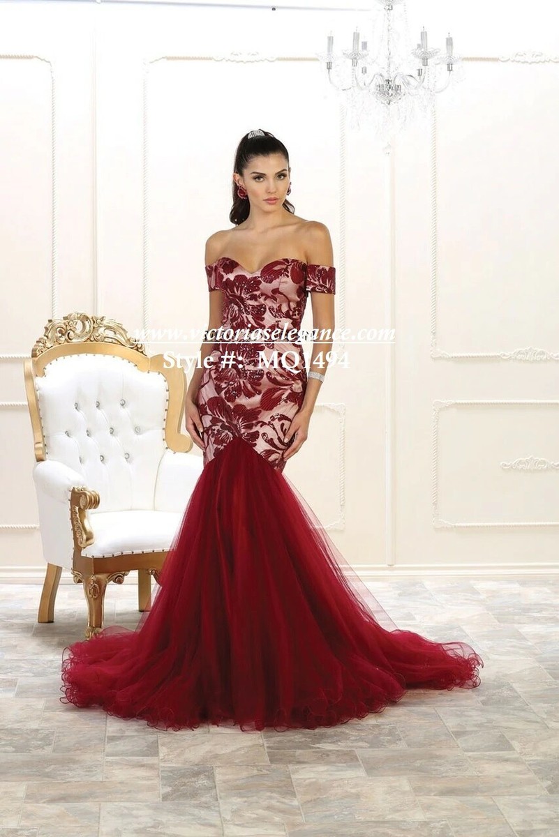 burgundy mermaid prom dress with lace Burgundy / Custom Size SELINADRESS