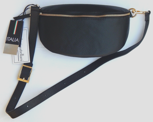 VIOLA CASTELLANI ITALY BLACK GENUINE Leather Crossbody Waist Belt Bag Fanny Pack