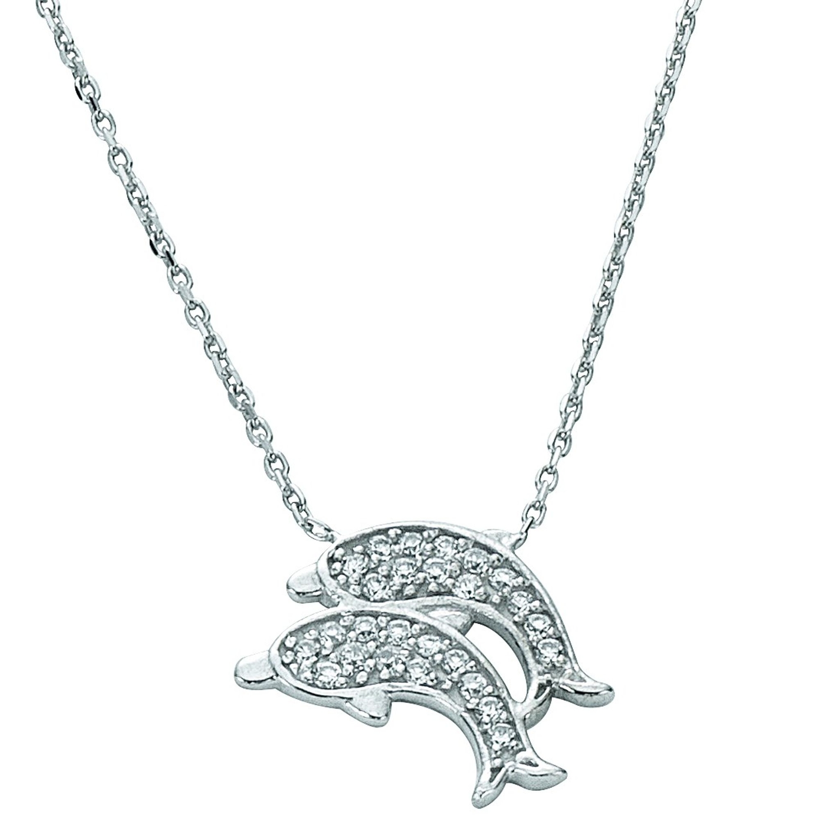 Базовый Silber 11.EX105 Damen Collier Delfine Silber weiß Zirkonia 42,5 см