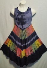 Women Clothing Tie Dye Sundress Summer Beach Sun Dress Navy Blue Free Size
