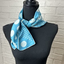 Vintage 1950s Square Scarf Teal Blue White Polka Dot Pinup 24x24 - Reversible