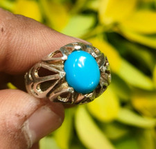 Natural 4 Grams Turquoise Stone Ring Real Nishapuri Hussaini Feroza Ring 925