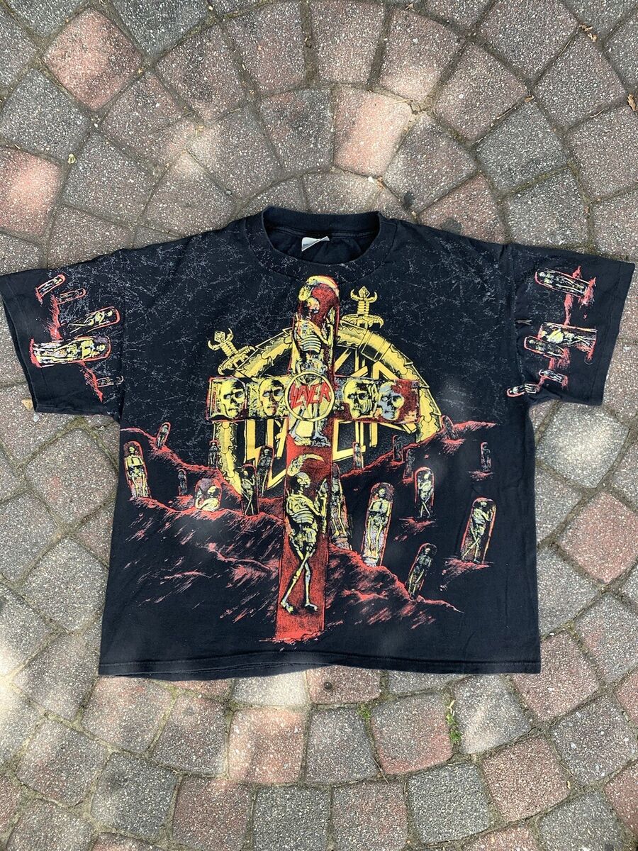 Vintage 90’s Slayer Megadeth All Over Print Brockum Band Tee XL Rare