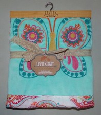 Levtex Baby Blanket The Boho Collection 30"x40" Polyester Cotton Aqua Butterfly