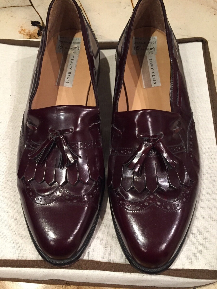 PERRY ELLIS Burgundy Leather Kiltie Tassel Slip-ons Loafers  display picture 1