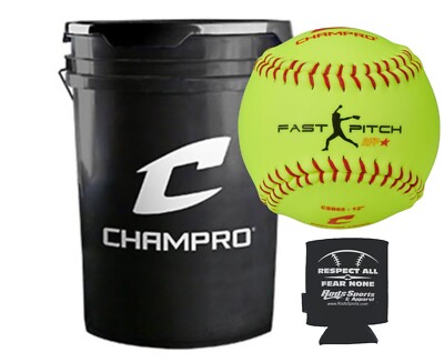 CHAMPRO CSB66 Durahide Cover 11'' Practice Softballs in a Black Bucket   18 Balls