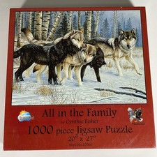 SunsOut Jigsaw Puzzle All In The Family Wolves Winter Scence 1000 Pc Complete