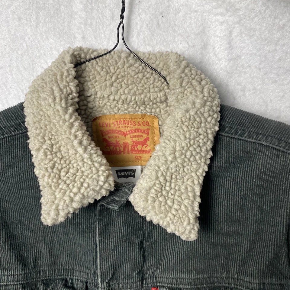 Levis Boys Youth Dark Gray Corduroy Jacket Sherpa Fleece Lined Size L 12-13 Yrs - Image 4 of 4