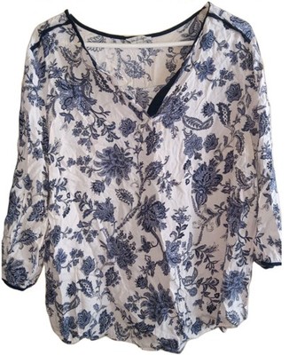 Rose & Rhyme Sz 1X White & Blue Floral Tunic Top Chinoiserie Boho French Country