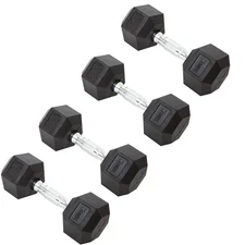 York Barbell Hex Dumbbell Set 22.5LB Rubber Coated Fixed Weight Dumbbells Pack 4