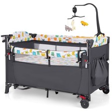 COSTWAY 5-in-1 Baby Bassinet Bedside Sleeper Portable Pack and Play-Grey