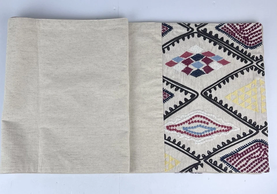 Threshold Embroidered Table Runner Cream Brown Red Boho 14 in. x 72 in. - Image 2 of 4