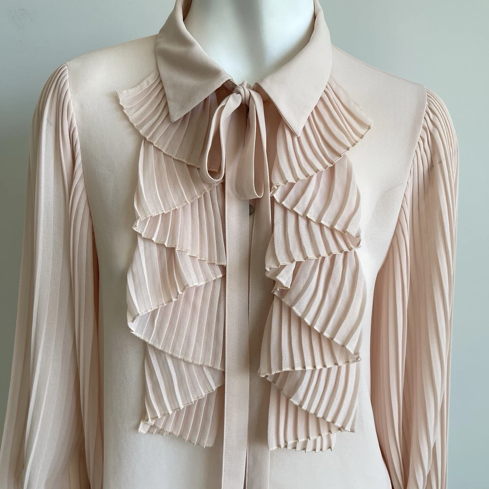 Blusa Blusa Top Zara Cuello Atado Volantes Mangas Globo Botón Transparente Frontal Pequeña Foto 2 de 4