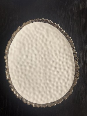 Luna Park 11'' Serving Plate White textured oval Silver ruffled Rim