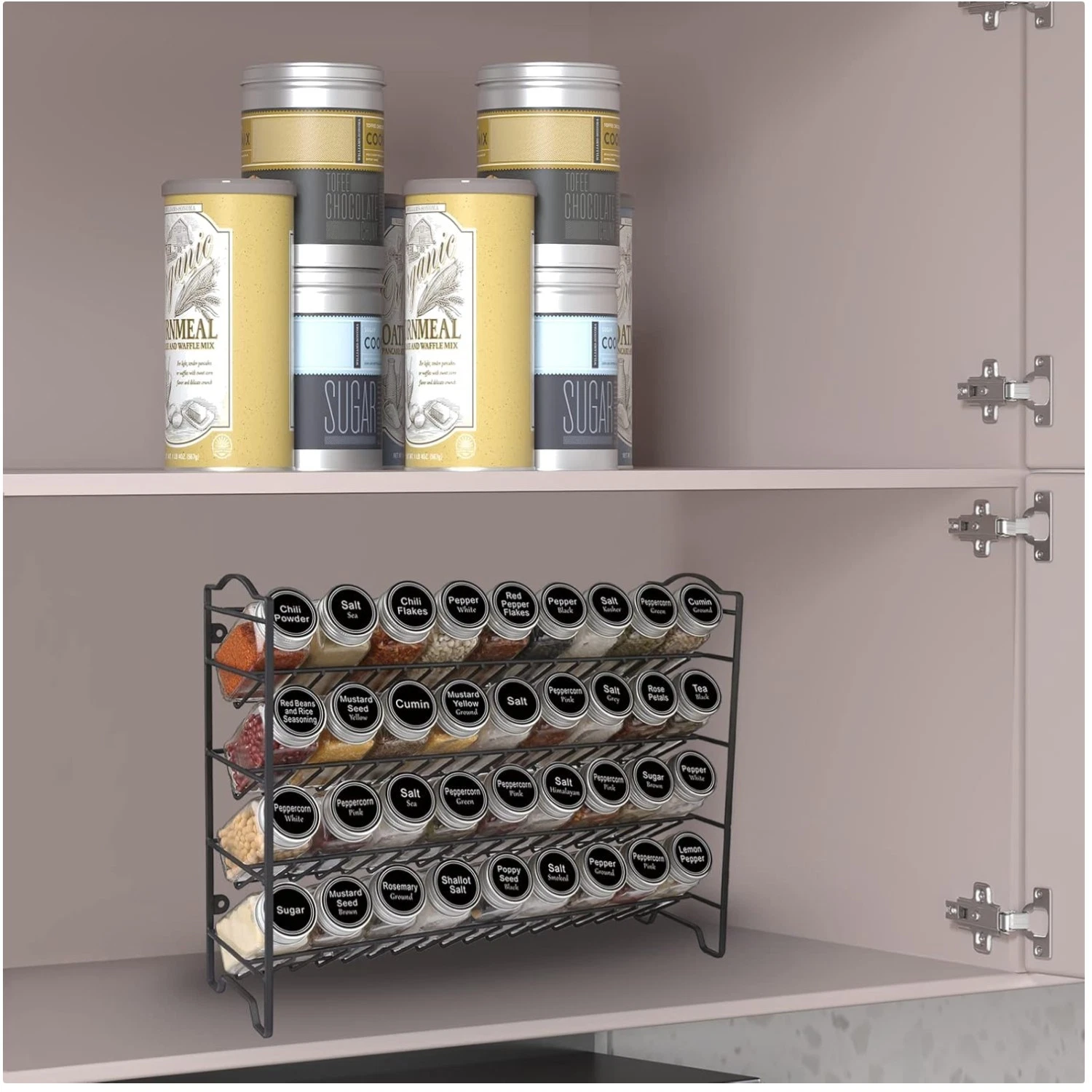 Spice Rack with 396 Labels & Funnel - Black