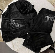 Juicy Couture y2k Black velour rhinestone bling tracksuit size Large