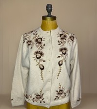 Vtg 1950  s Beaded Lined Soft Angora Cardigan Sweater Grannycore Pearl Button 40