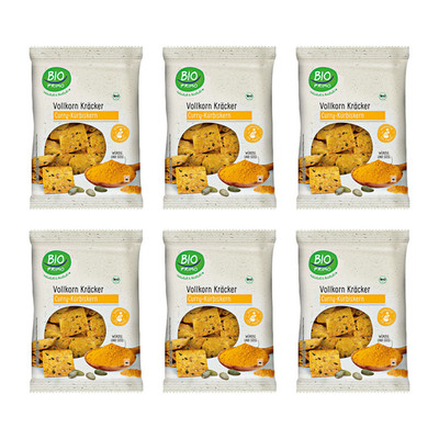 6 x 175g BIO PRIMO Bio Vollkorn-Kräcker Curry und Kürbiskernen