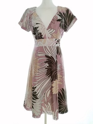 MEXX Damen A-Linien-Kleid Gr. 36 Beige Baumwolle 100% Kurzer Ärmel Midi