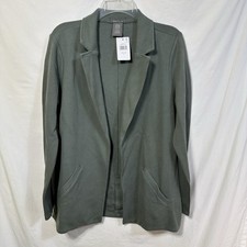 NWT Matty M Women's Knit Boyfriend Blazer Jacket Dark Sage Green Medium Cardigan