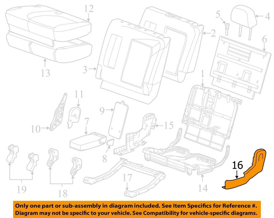 Chevrolet Captiva 2012-2015 cubierta deportiva, asiento R reclinable aleta 22791630 - nuevo OEM Foto 2 de 3