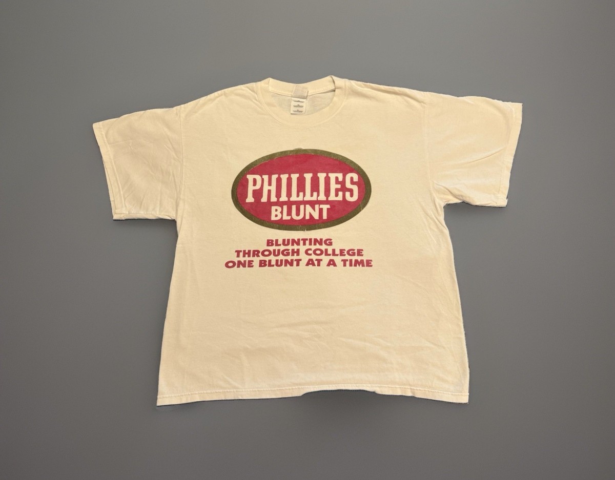 Vintage Phillies Blunt T Shirt Mens XL White College Marijuana Weed Hip Hop 90s