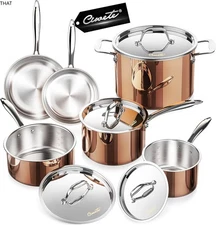 Whole Tri-ply 18/10 Stainless Steel Pot and Pan Set (10 Piece), Copper SS 10 PC