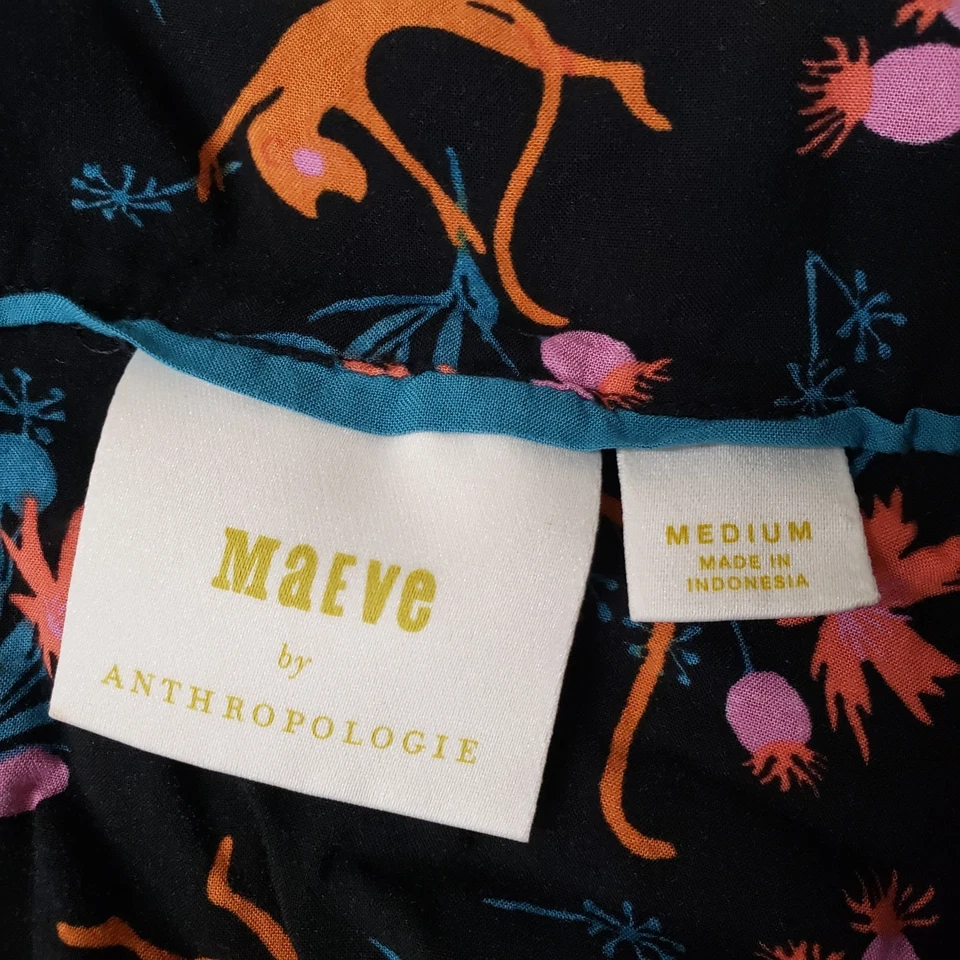 Maeve Anthropologie Monkey Print Short Sleeve Button Up Blouse Top Size M Quirky - Image 3 of 4