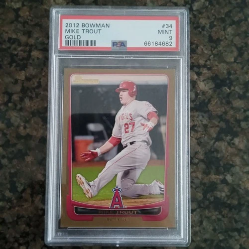 MIKE TROUT 2012 Topps Bowman GOLD border parallel card #34 Mint PSA 9 Angels SP