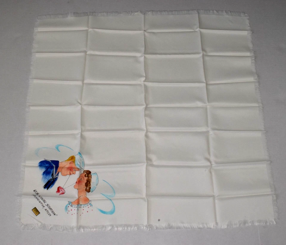 Vintage Silk Scarf 1940s Hand Painted US Naval Air Station Argentia Newfoundland - Image 2 of 4