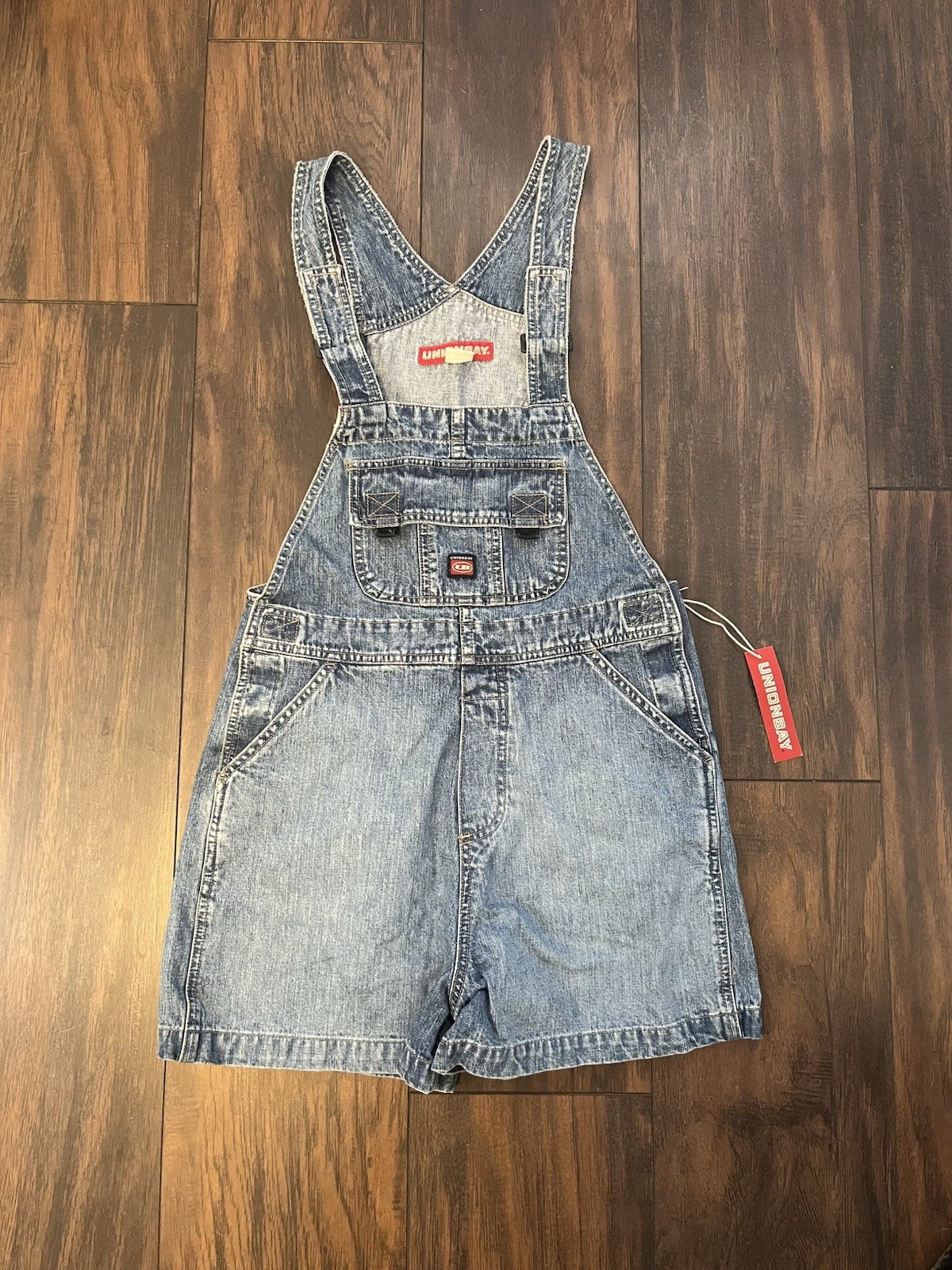 Vintage 90s Y2K Unionbay Denim Short Overalls Womens Small Bib Shorts NWT