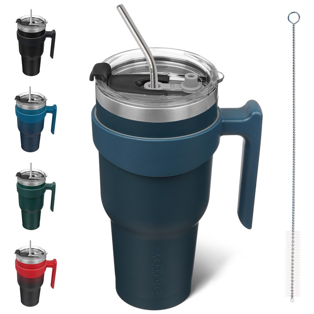 40oz Stainless Steel Insulated Tumbler with Handle and Straw  