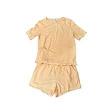 Stars Above Women's Pastel Orange Short Sleeve Lettuce Hem Pajama Set S/M