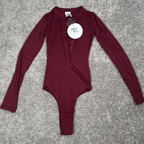 Princess Polly Womens Kandis Long Sleeve Bodysuit Burgundy Size 2 NWT