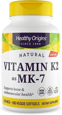 Healthy Origins Vitamin K2 100 mcg (MK-7, Non-GMO, 180 Count (Pack of 1) 
