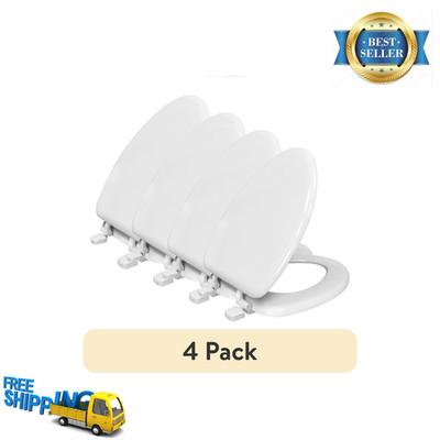 (4-Pack) Mainstays Elongated Toilet Seat, White, Easy Install, Durable Plastic