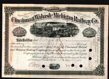 1886 Cincinnati Wabash & Michigan Railway Co - Ingalls -  RARE Stock Certificate