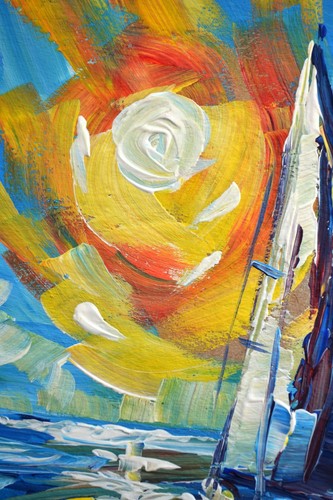 Original Sailboat Painting 6x9 OOAK Signed Acrylic Seascape on Cardboard Art - Picture 8 of 9
