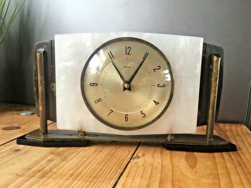 SPARES REPAIR MID CENTURY MODERN METAMEC BRASS & FAUX MARBLE MANTEL CLOCK 60'S - Picture 2 of 9