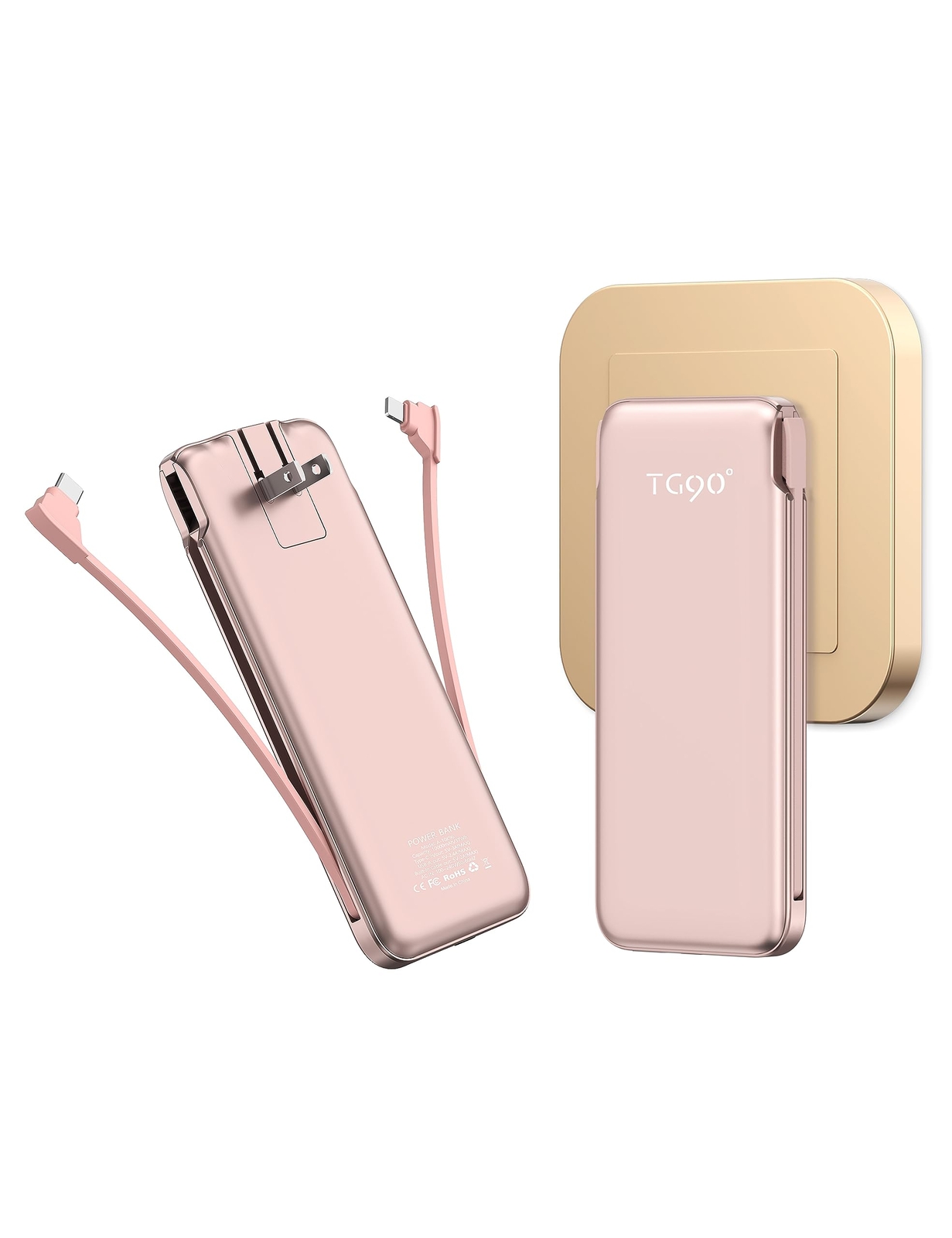 TG90° 10000mah Power Bank with Built in AC Wall Plug, Ultra Slim Portable Cha...