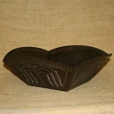 Primitive Willow Tree Metal Basket Tray Bowl Weathered Tin Brown