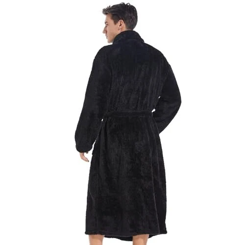 Bata de lana de franela suave para hombre - Albornoz de salón largo con bolsillos interior Wish Foto 4 de 4