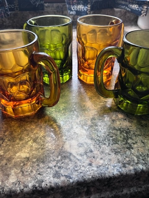 Vintage Anchor Hocking Georgian Thumbprint Glass Coffee Mugs Set