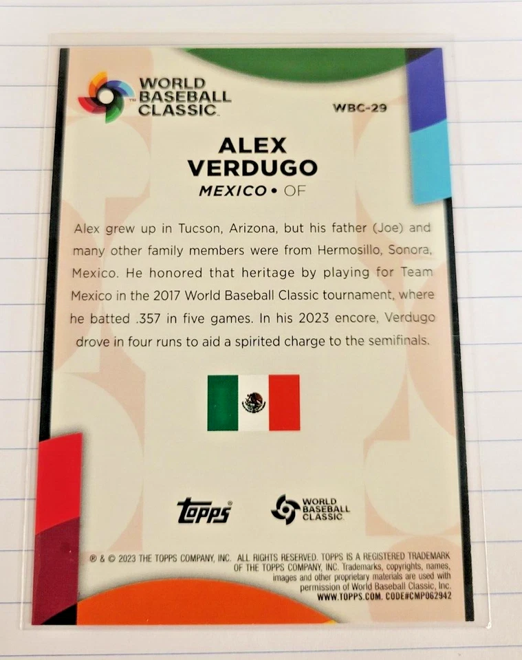 2023 Topps Series 2 World Baseball Classic Insert #WBC-29 Alex Verdugo - Image 2 of 2