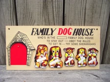 Vintage Family DOG HOUSE 1962 PLAQUE Retro Wooden / Wood Wall Hanger Sign NOS