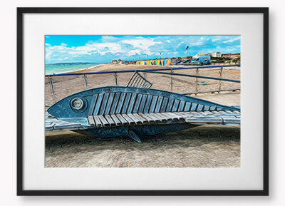 Digitale Fotografie, Seaford The Shoal Bench. Gerahmt in schwarz. Größe: 40 x 60 cm