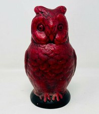 Vintage, Ceramic Red with Black Base Owl Piggy Bank 7", No Stopper