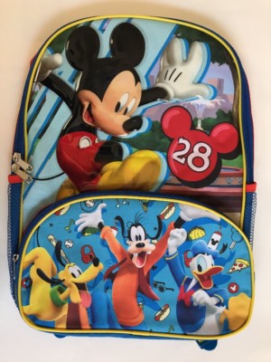 Backpack 16'' Mickey 28 Pluto Goofy Donald Front Pouch Multi-Compartment New