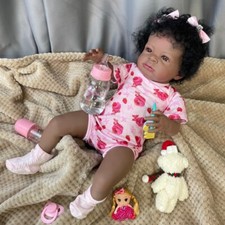 Muñeca renacida de 20 pulgadas Lanny pelo enraizado afroamericano piel negra recién nacido bebé regalo