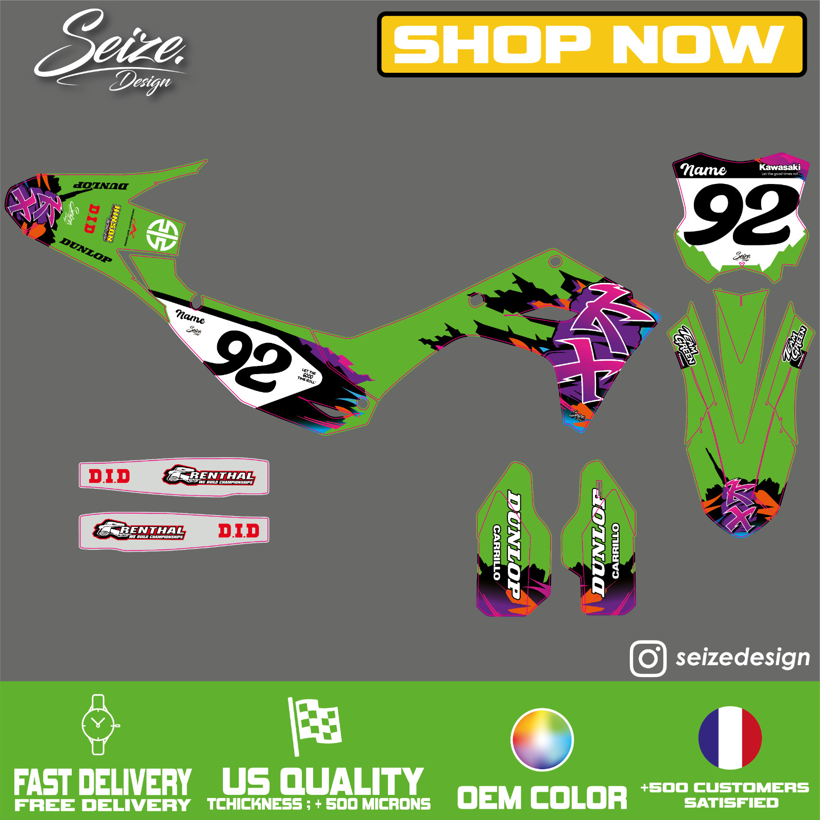 Kit déco Kawasaki MX vintage 1992 pour habiller votre KXF 450 d'un vinyle ultra-résistant